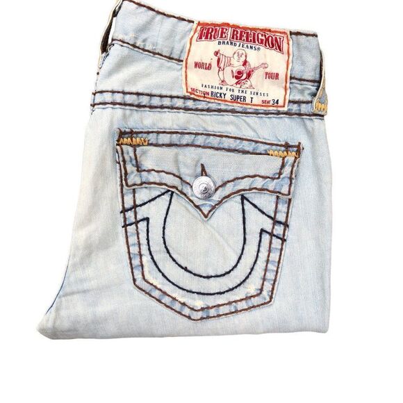 Vintage True Religion Jeans Size 36 RICKY SUPER T Blue RARE BROWN STITCH - Picture 7 of 12
